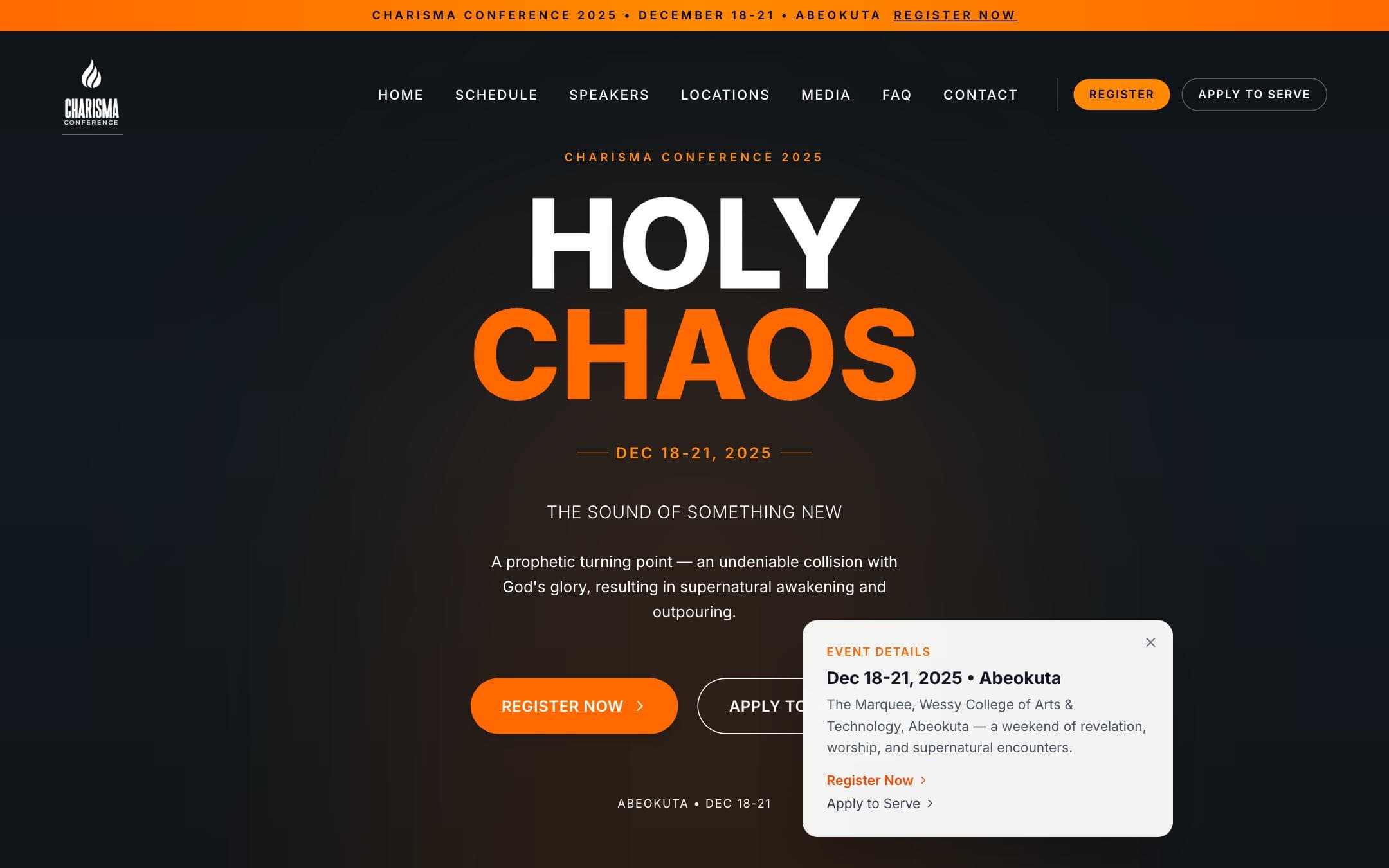Charisma Conference website, home page