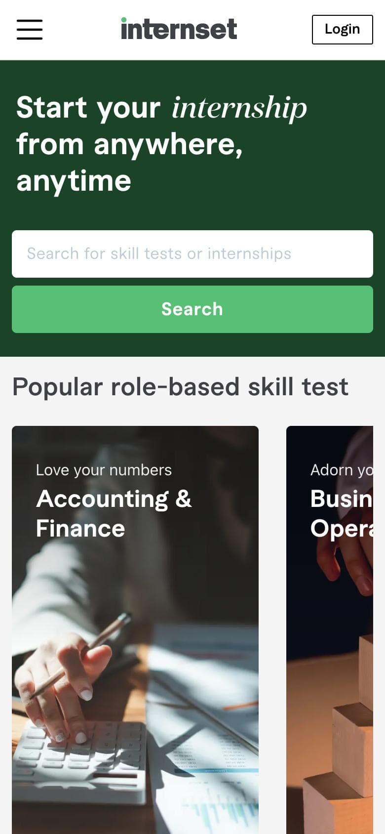 Internset.ai website on a phone