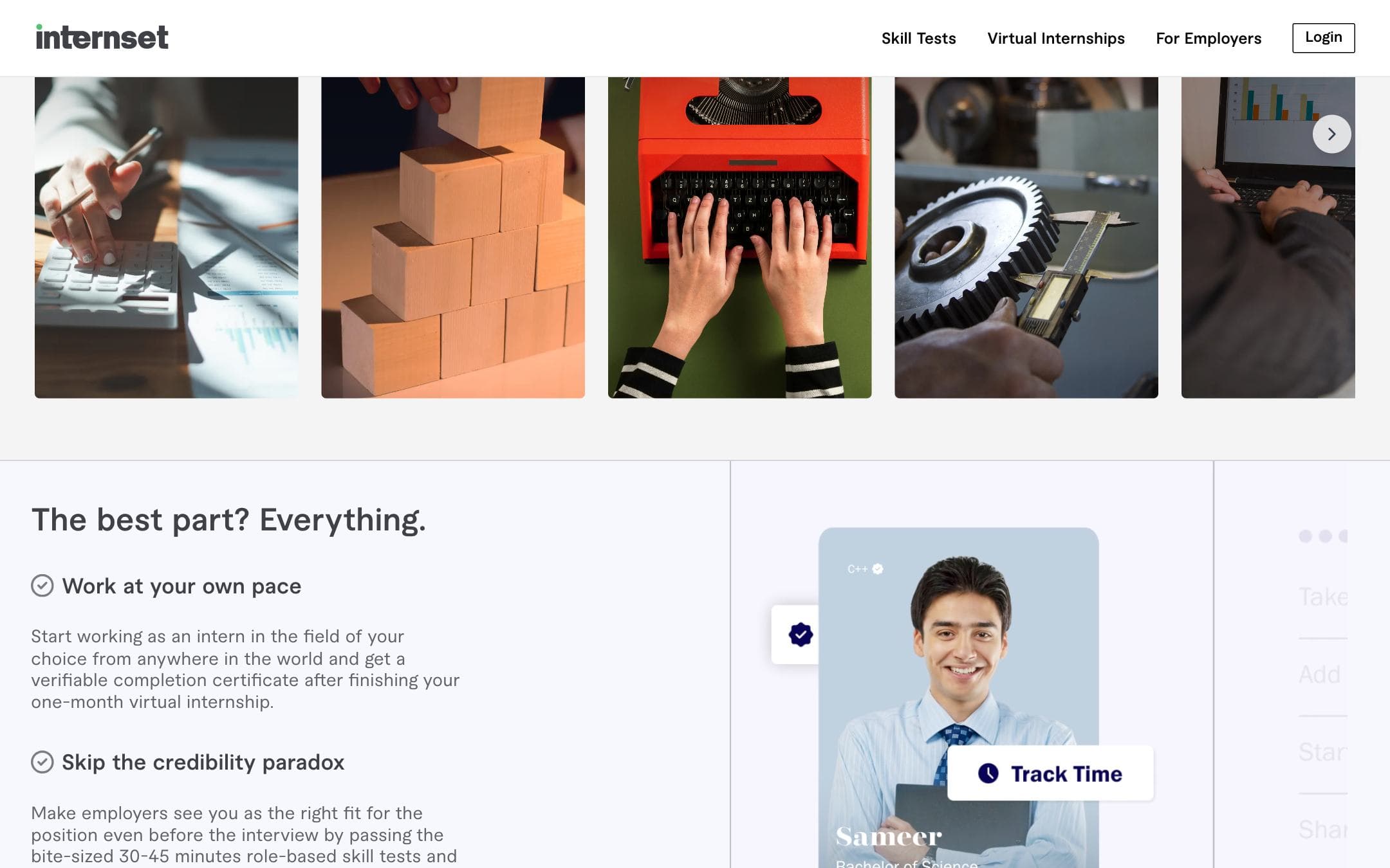 Internset.ai website, further down the home page