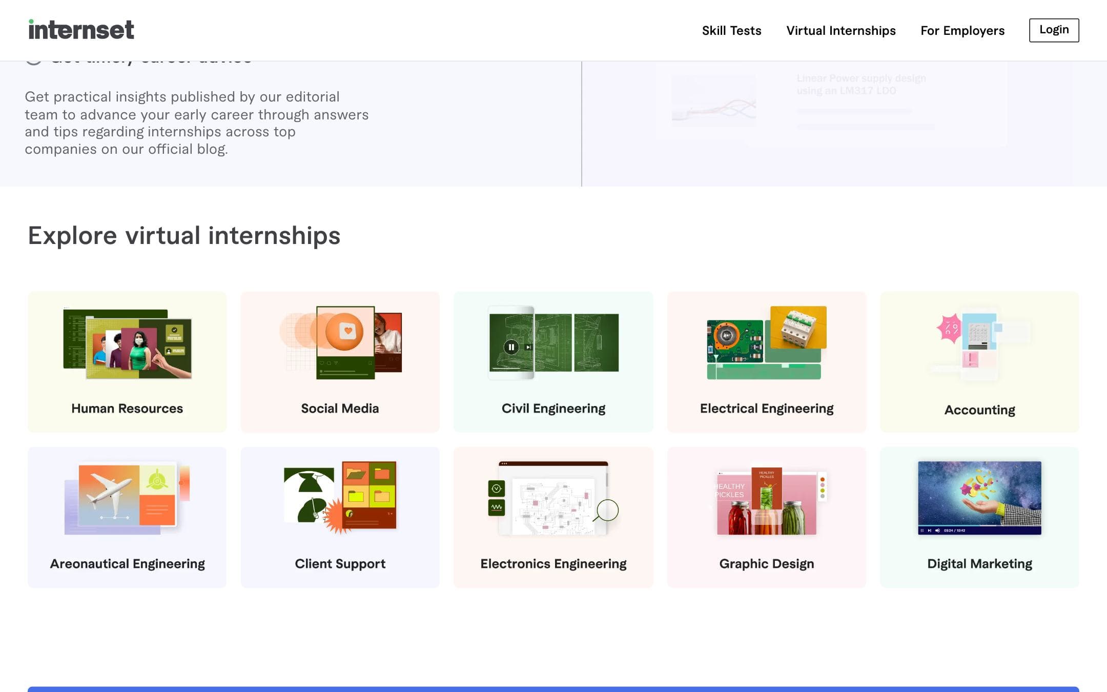 Internset.ai website, further down the home page