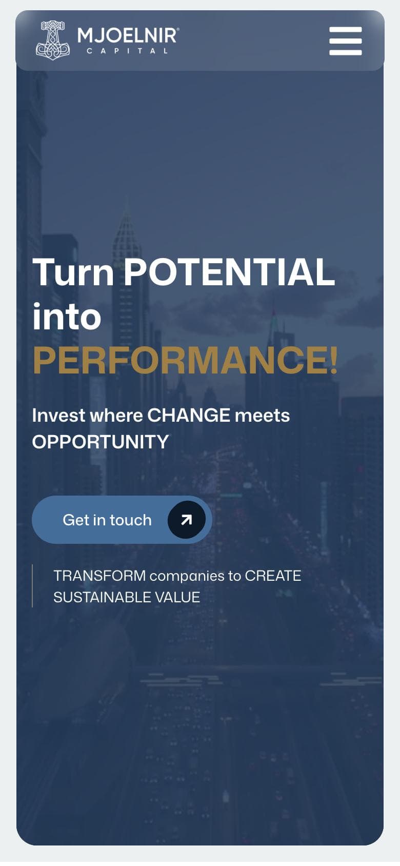 Mjoelnir Capital website on a phone